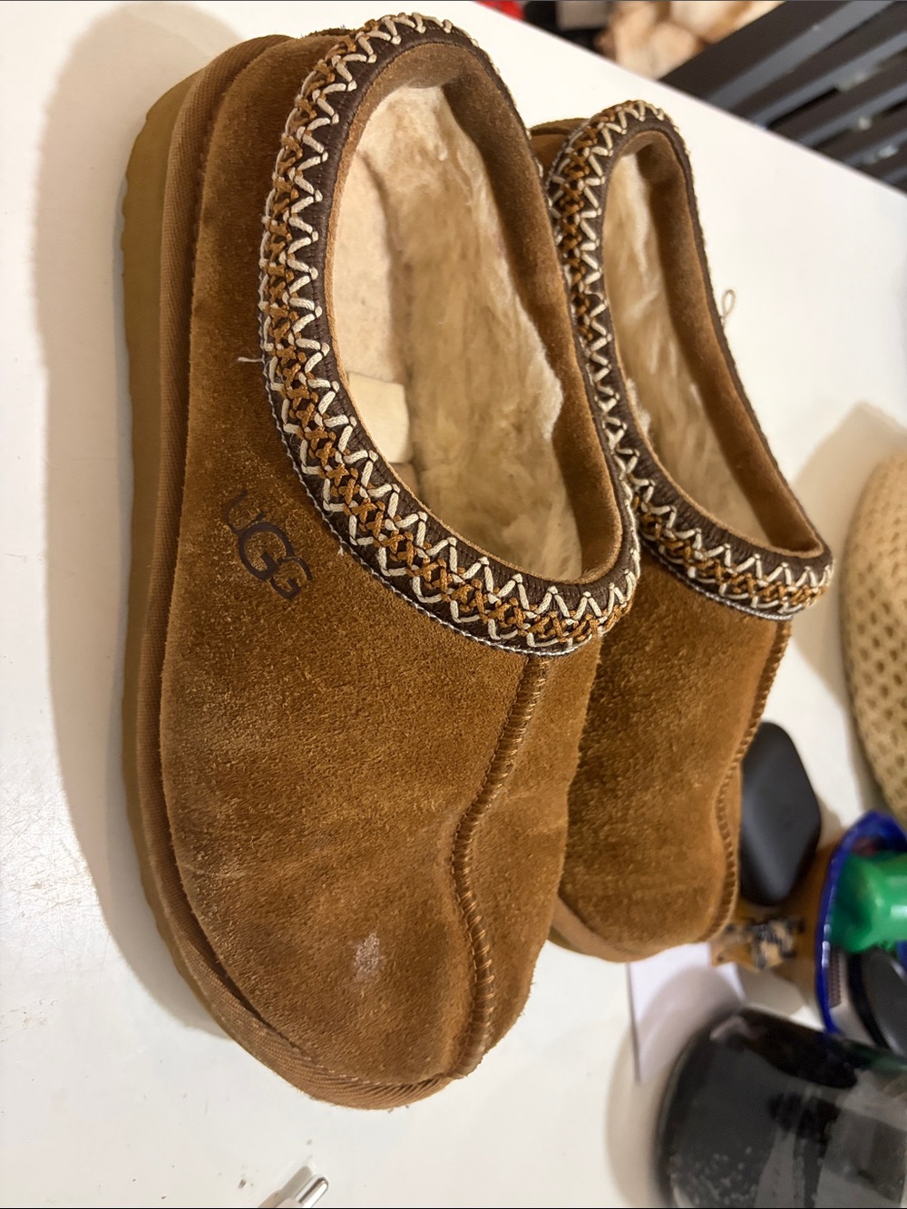 UGG Chestnut Brown Suede Women's Slip-On Slippers - Picture 4 of 5